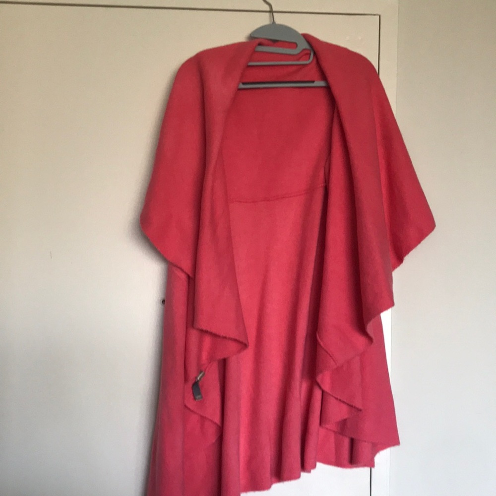 Hi-lo knit shawl sweater cape- one-size in pink